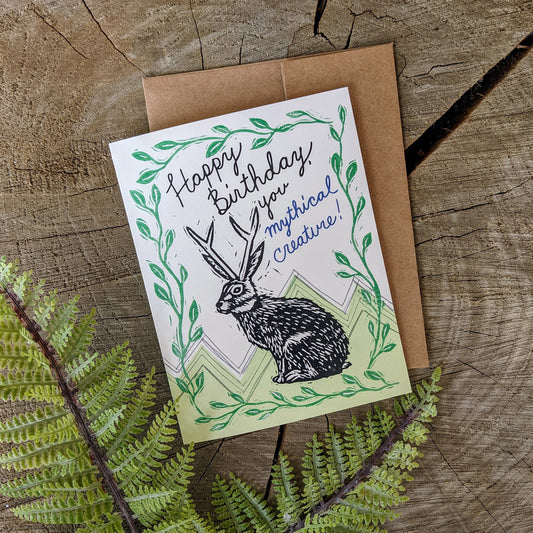 greeting card | happy birthday mythical creature - jackalope