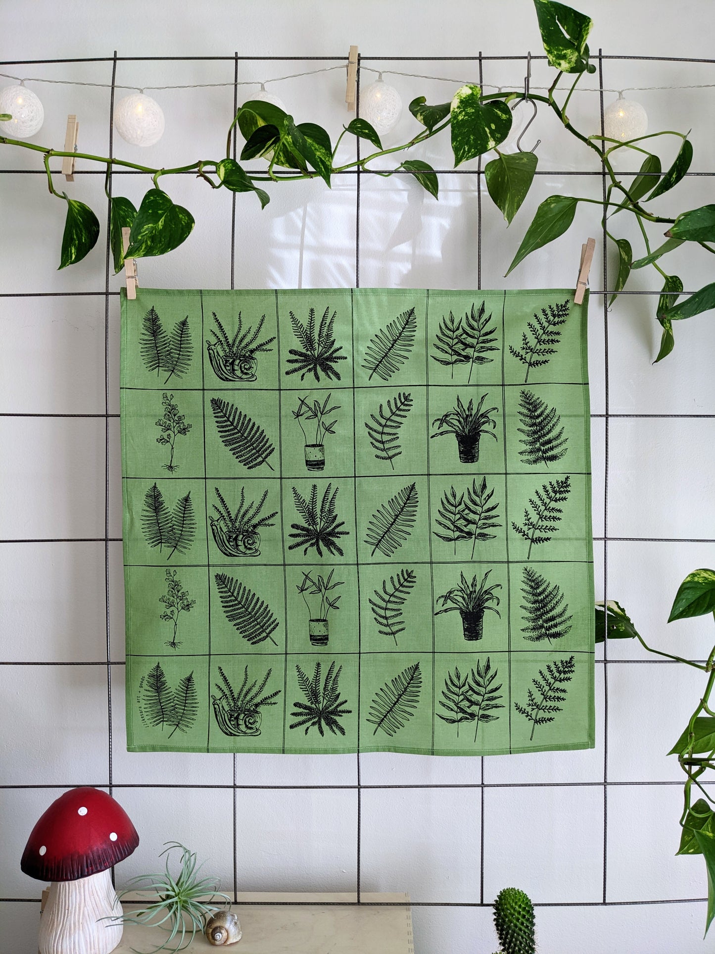 bandana | fern specimen - green grid patterned scarf with plants