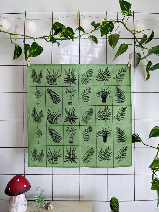 bandana | fern specimen - green grid patterned scarf with plants