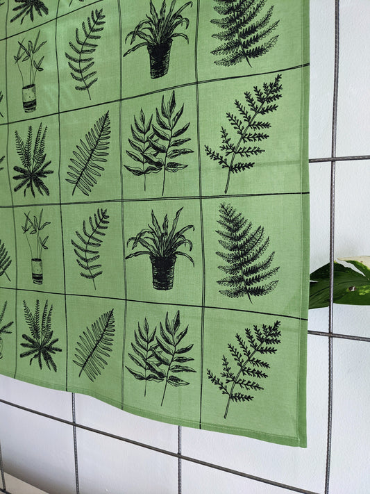 bandana | fern specimen - green grid patterned scarf with plants