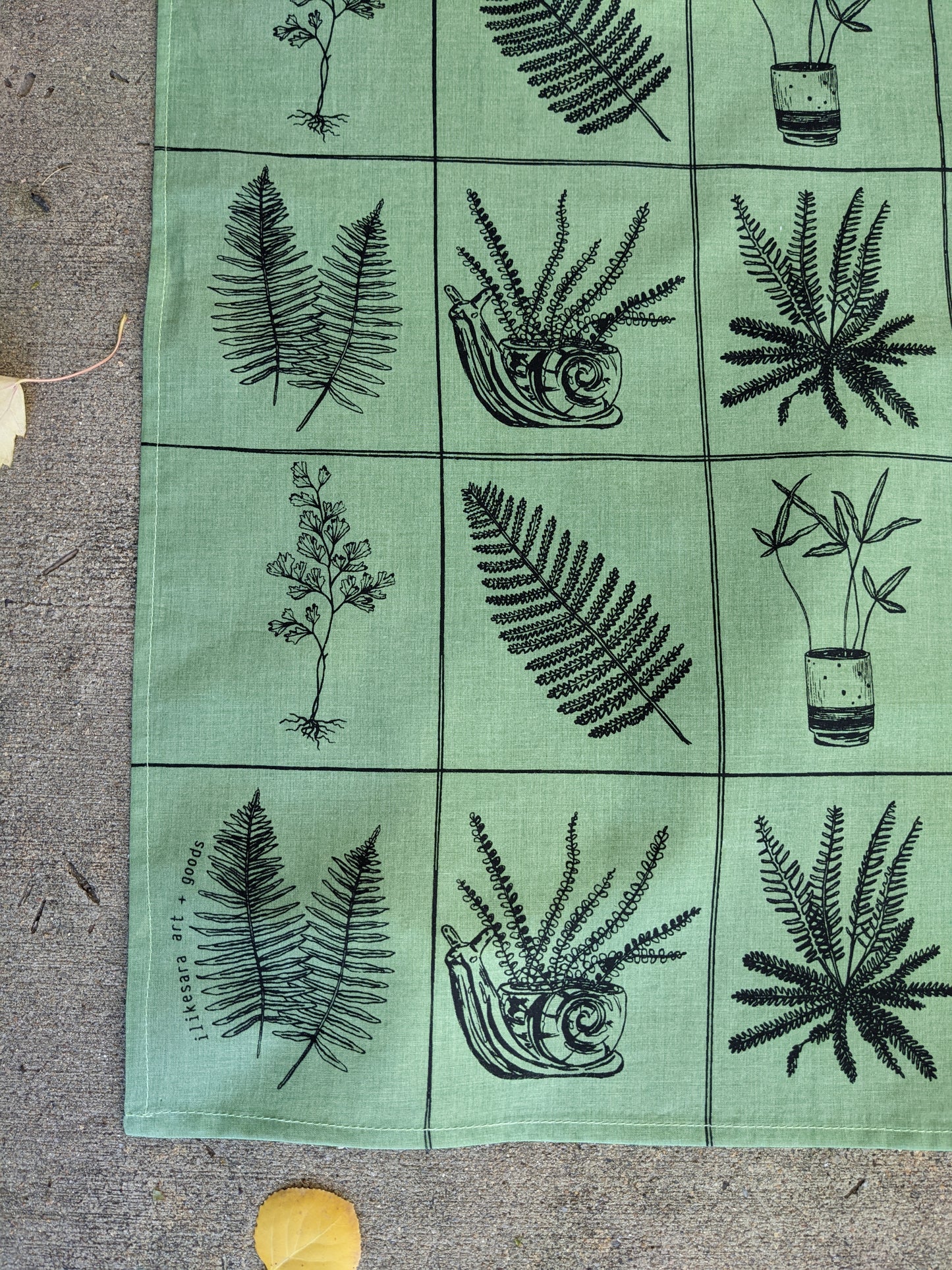 bandana | fern specimen - green grid patterned scarf with plants