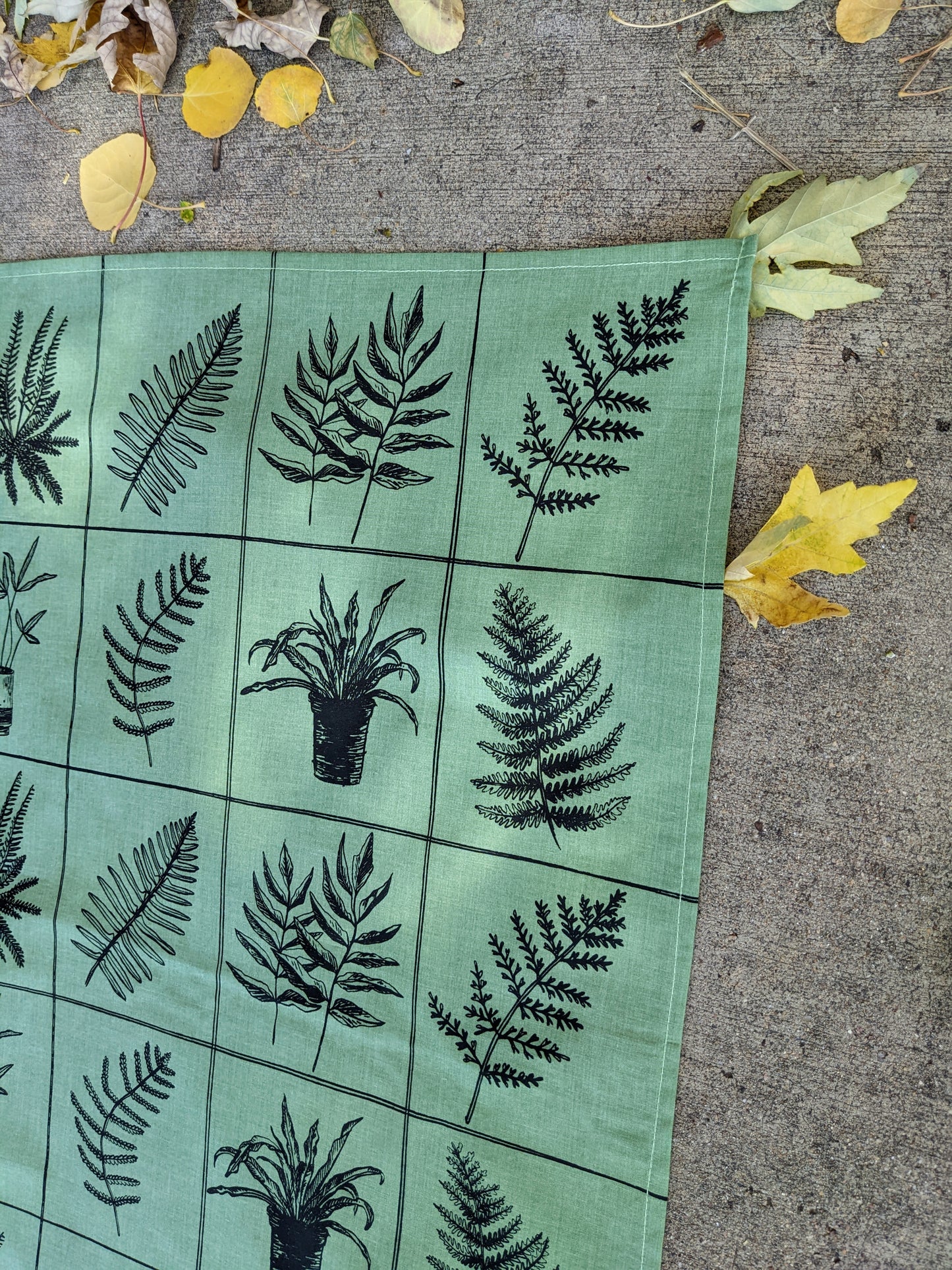 bandana | fern specimen - green grid patterned scarf with plants