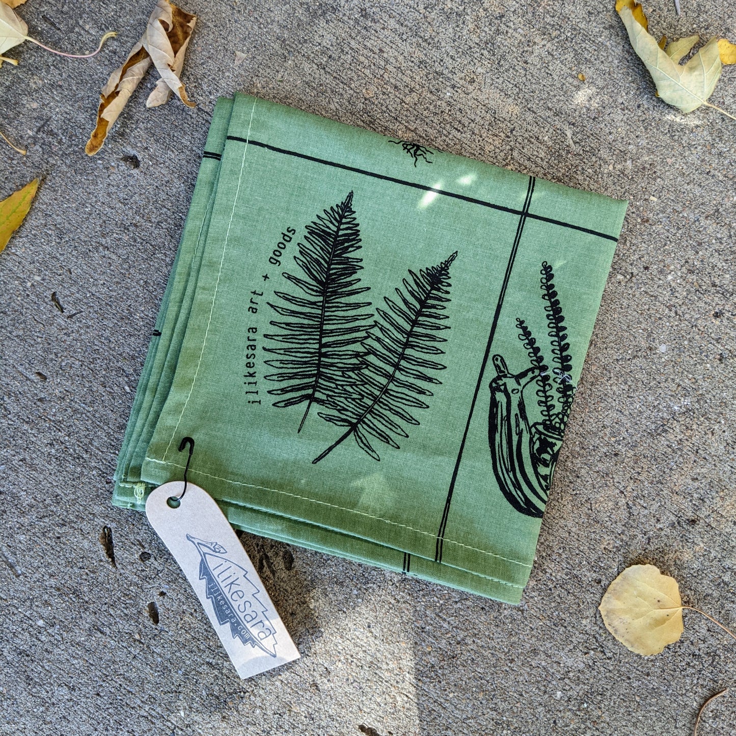 bandana | fern specimen - green grid patterned scarf with plants