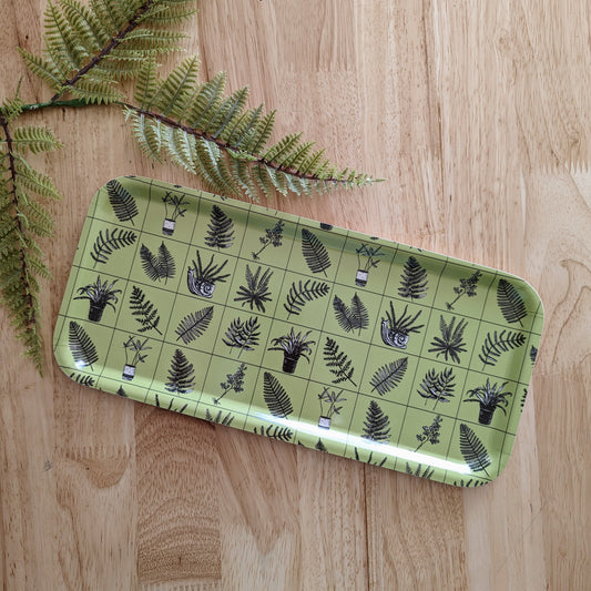 birch wood tray | fern grid - green plant 13" x 6" dishwasher safe