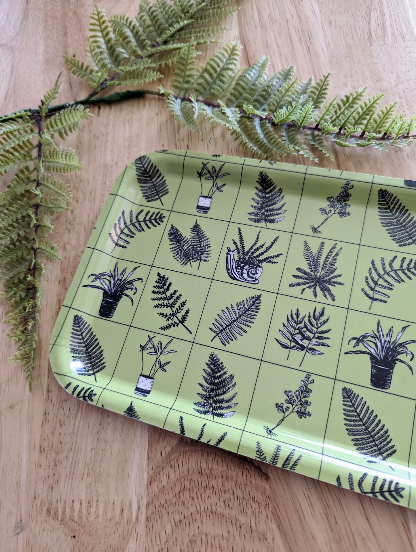 birch wood tray | fern grid - green plant 13" x 6" dishwasher safe