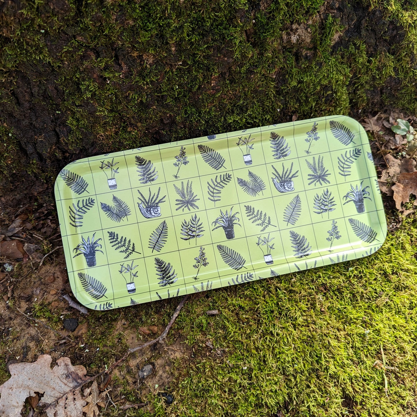 birch wood tray | fern grid - green plant 13" x 6" dishwasher safe