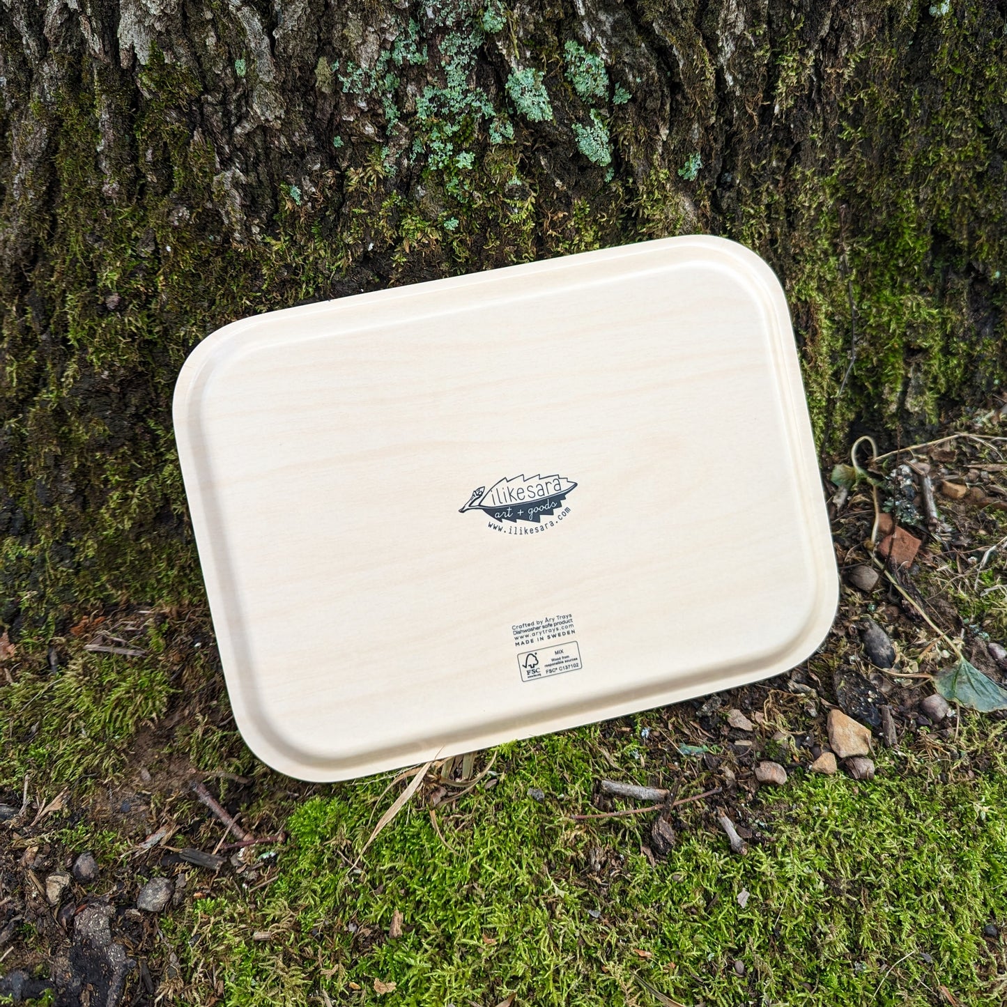 birch wood tray | eyeball - orange blockprint eye 11" x 8" dishwasher safe