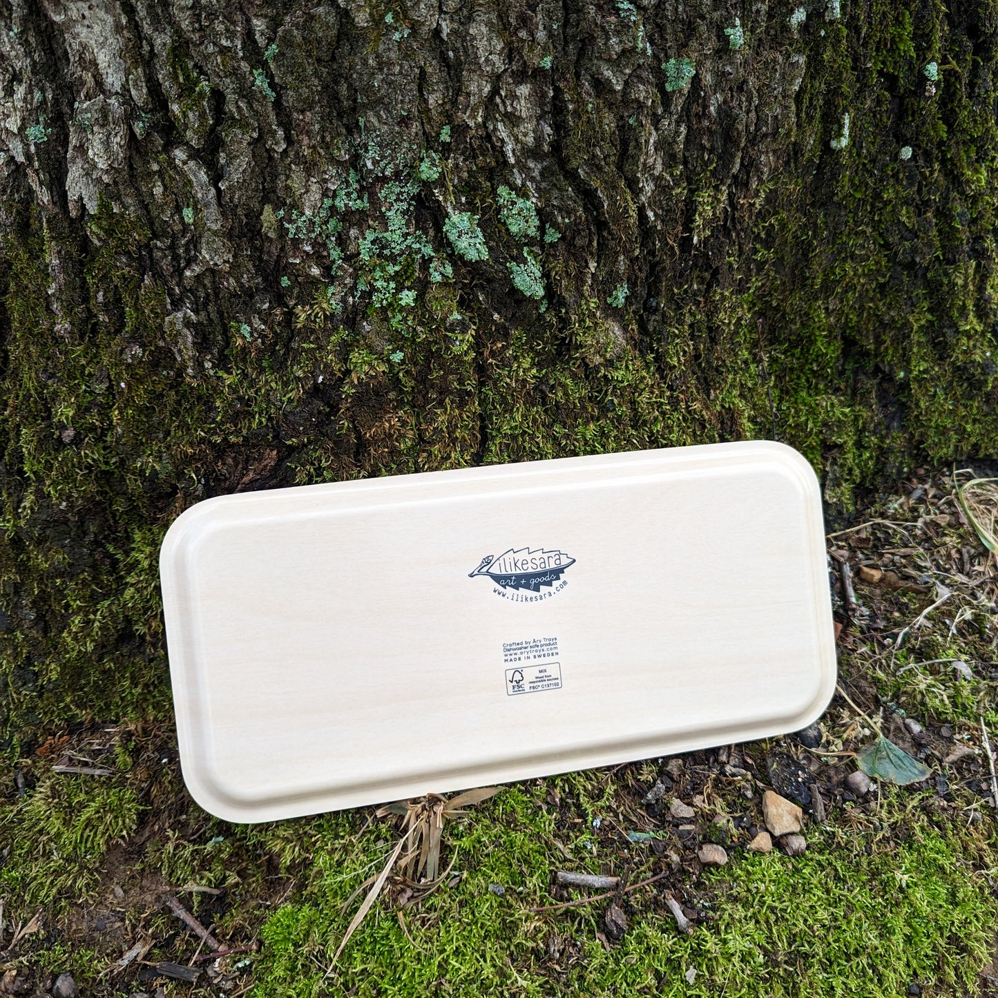birch wood tray | fern grid - green plant 13" x 6" dishwasher safe