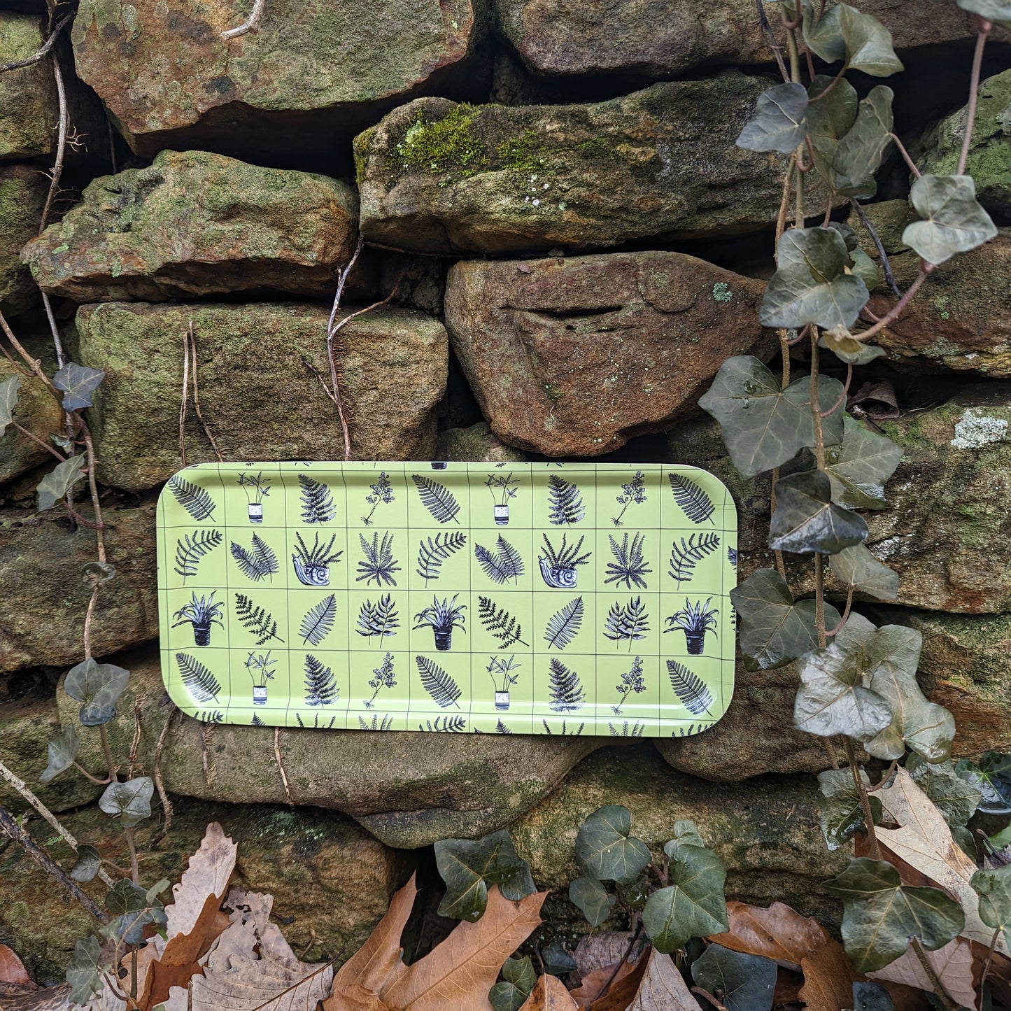 birch wood tray | fern grid - green plant 13" x 6" dishwasher safe