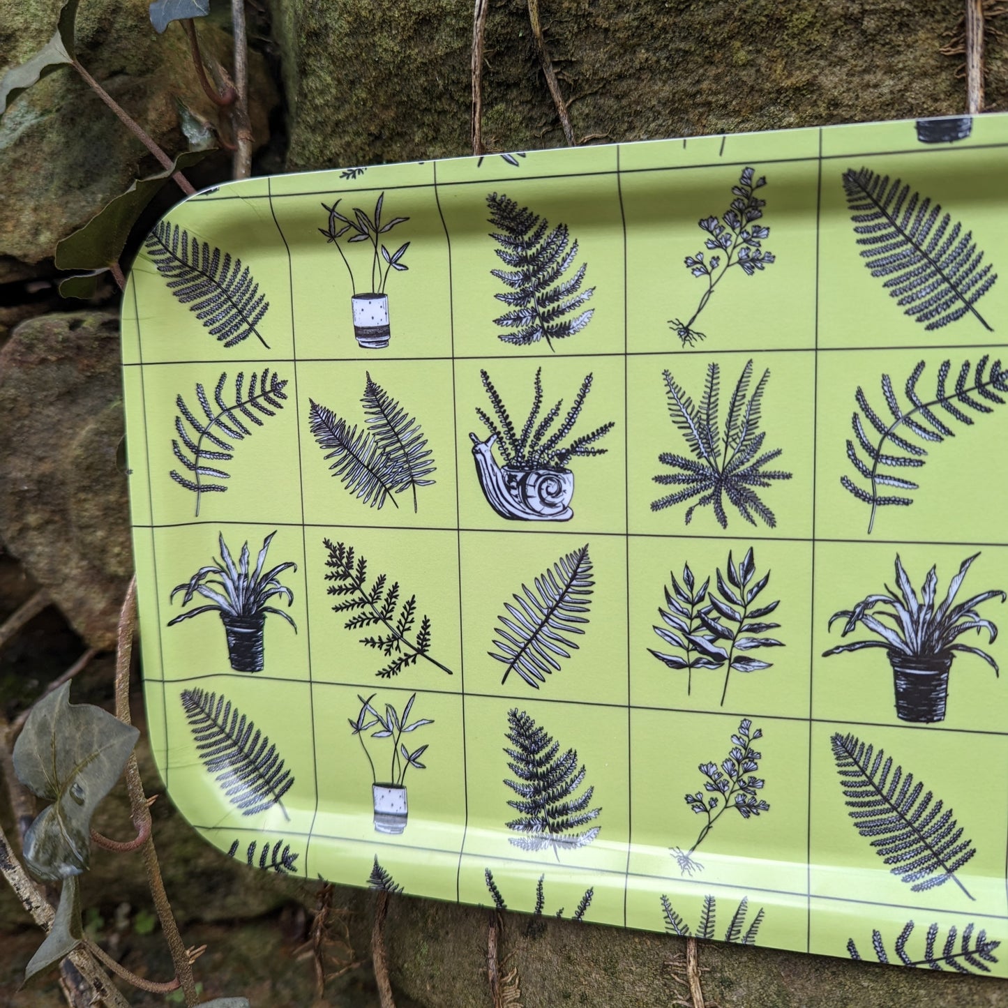 birch wood tray | fern grid - green plant 13" x 6" dishwasher safe