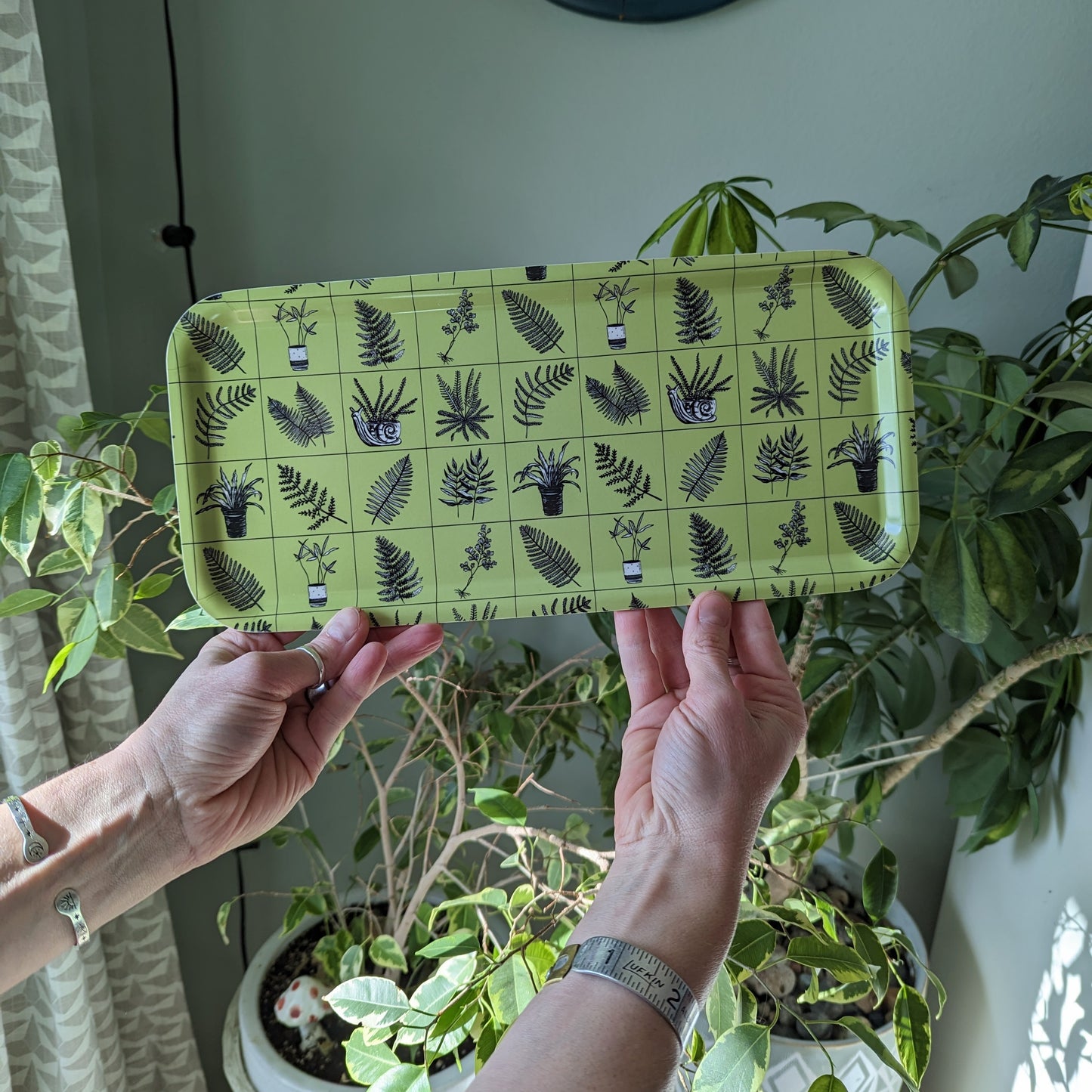 birch wood tray | fern grid - green plant 13" x 6" dishwasher safe