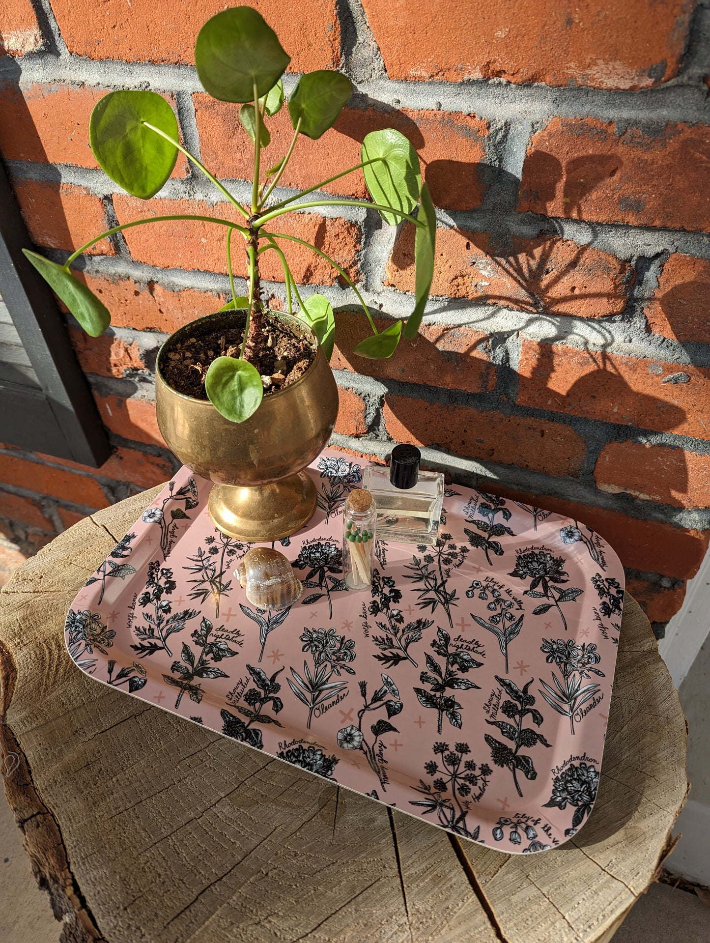 birch wood tray | fatal florals - pink poisonous flower 13" x 9" dishwasher safe