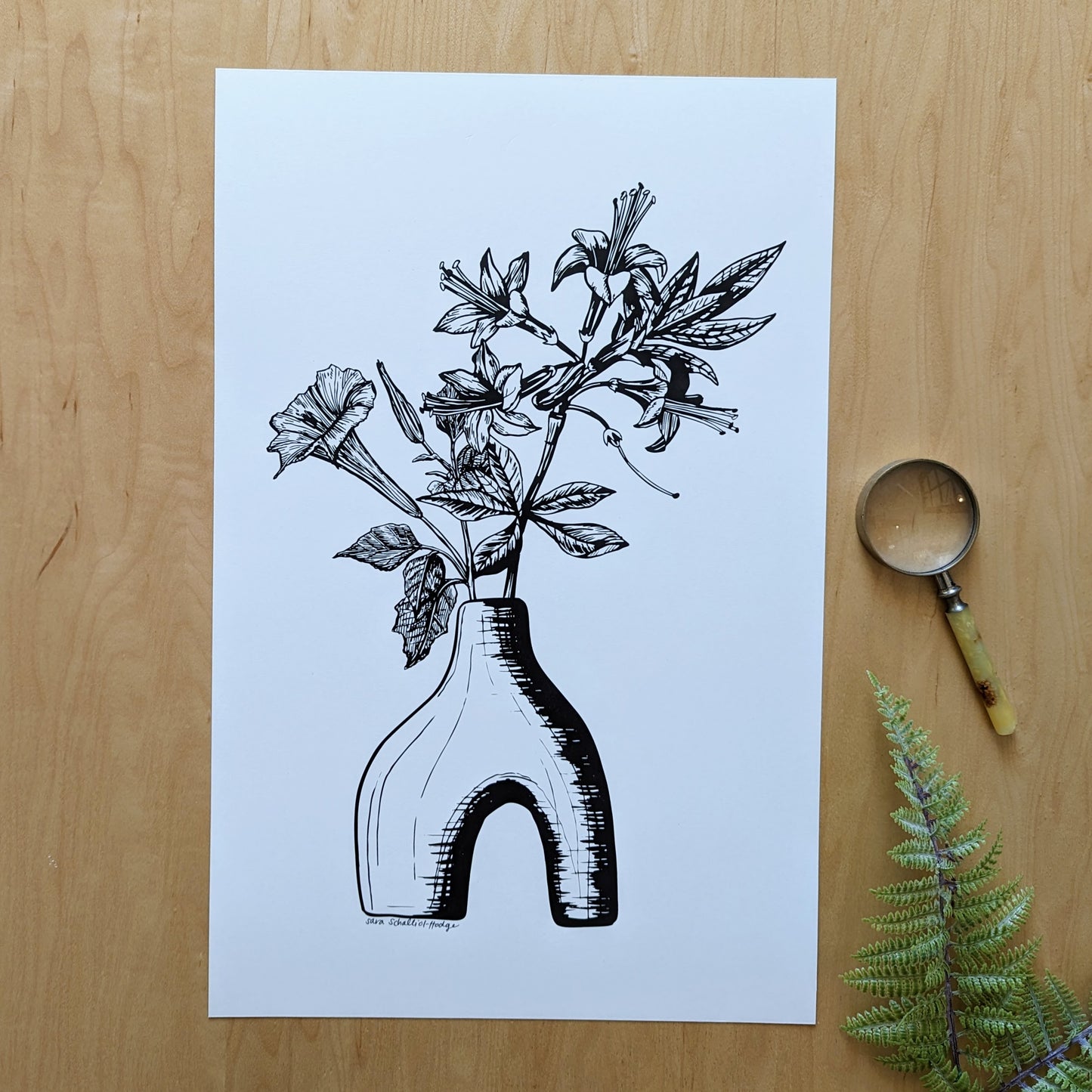 art print | footed vase with angel's trumpet & azalea