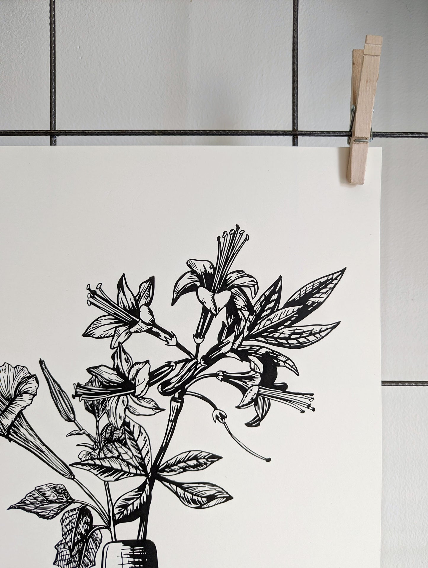 art print | footed vase with angel's trumpet & azalea