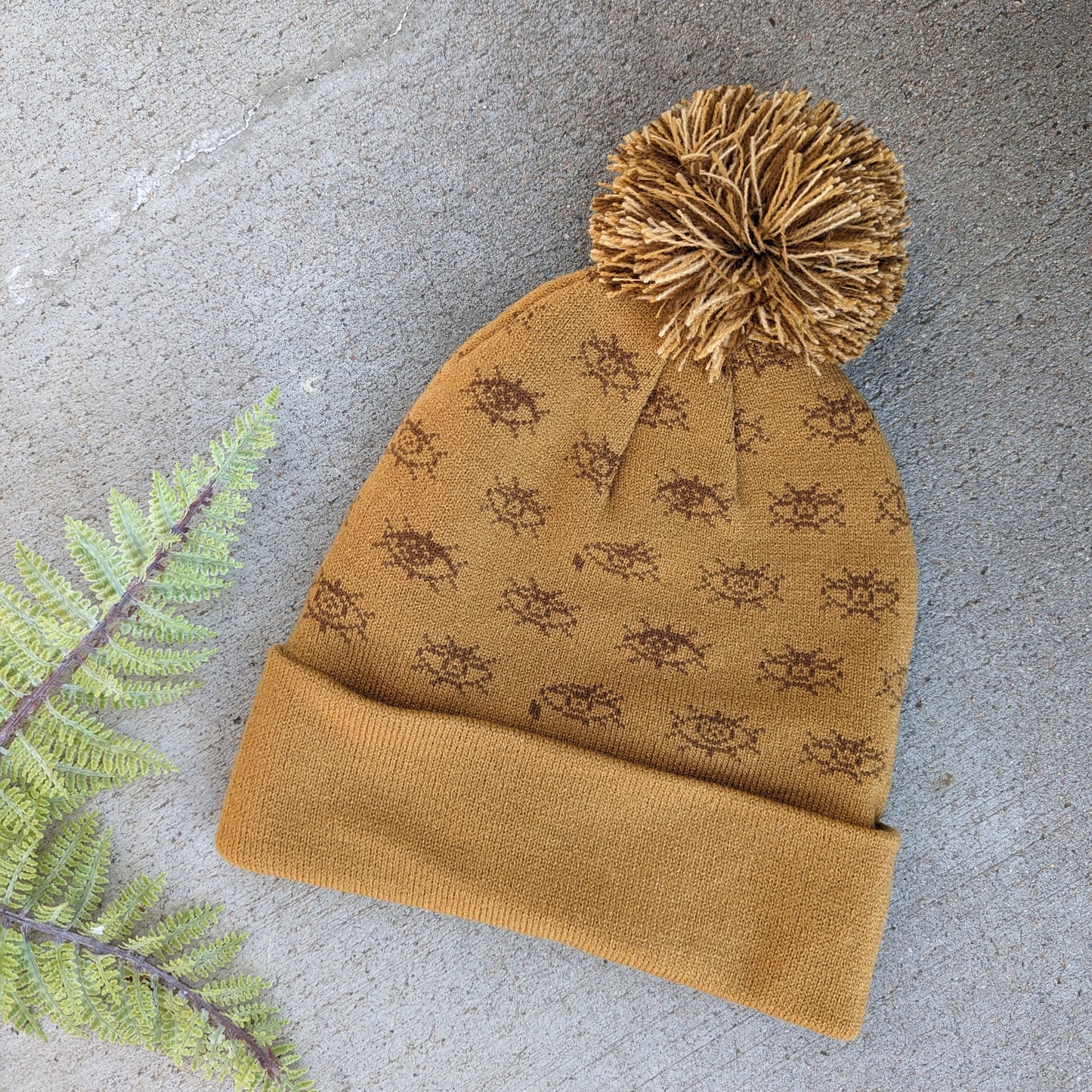 beanie hat | eyeball - orange arcylic knit hat with eye pattern