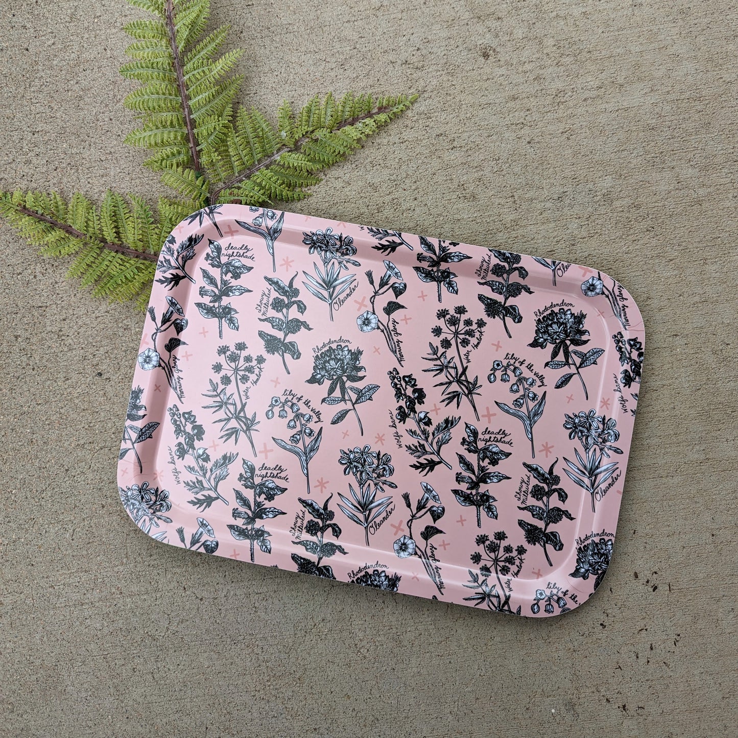 birch wood tray | fatal florals - pink poisonous flower 13" x 9" dishwasher safe