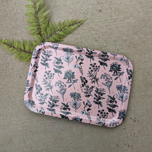 birch wood tray | fatal florals - pink poisonous flower 13" x 9" dishwasher safe