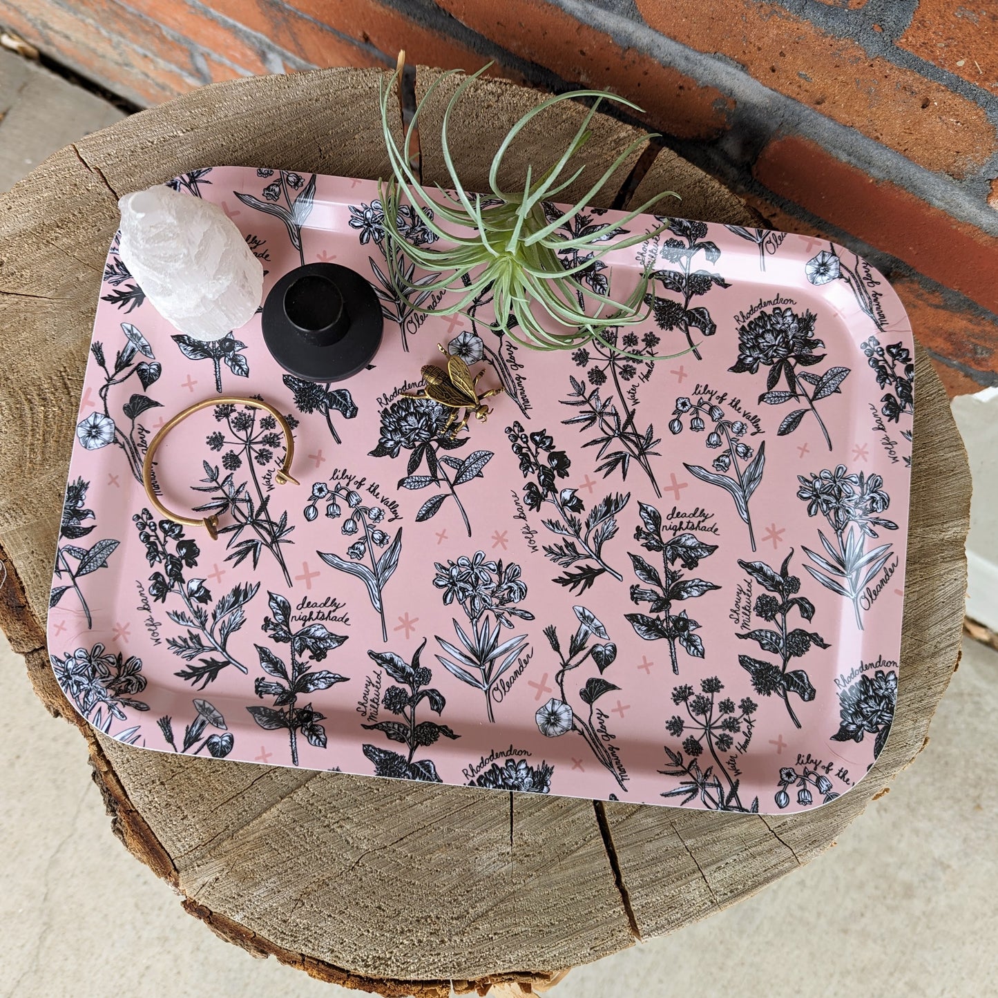 birch wood tray | fatal florals - pink poisonous flower 13" x 9" dishwasher safe