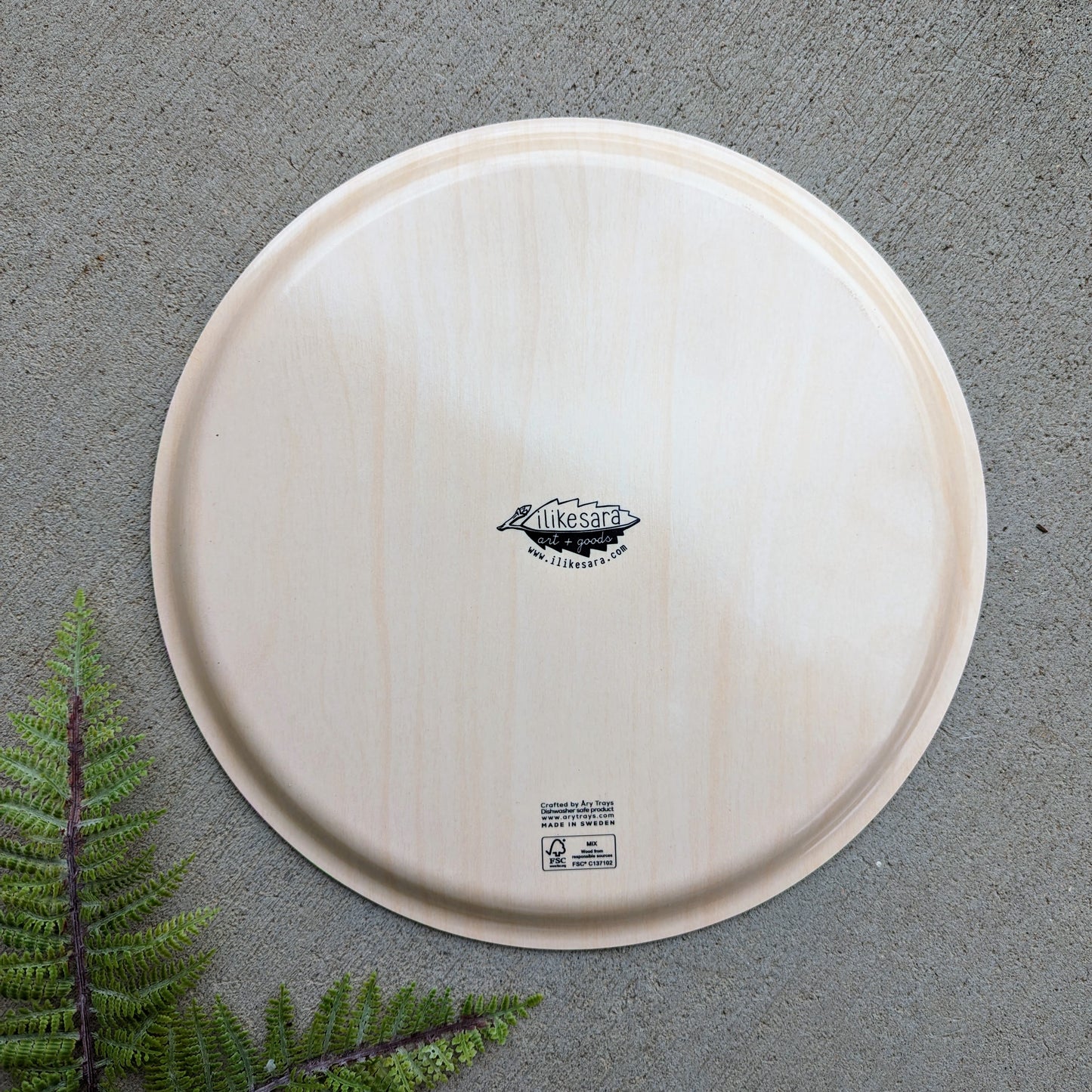 birch wood tray | night birds - blue & black 12" round, dishwasher safe