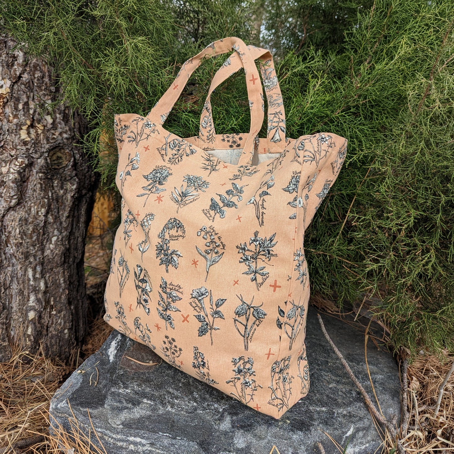 tote bag | fatal florals - pink poisonous flower canvas screenprinted tote