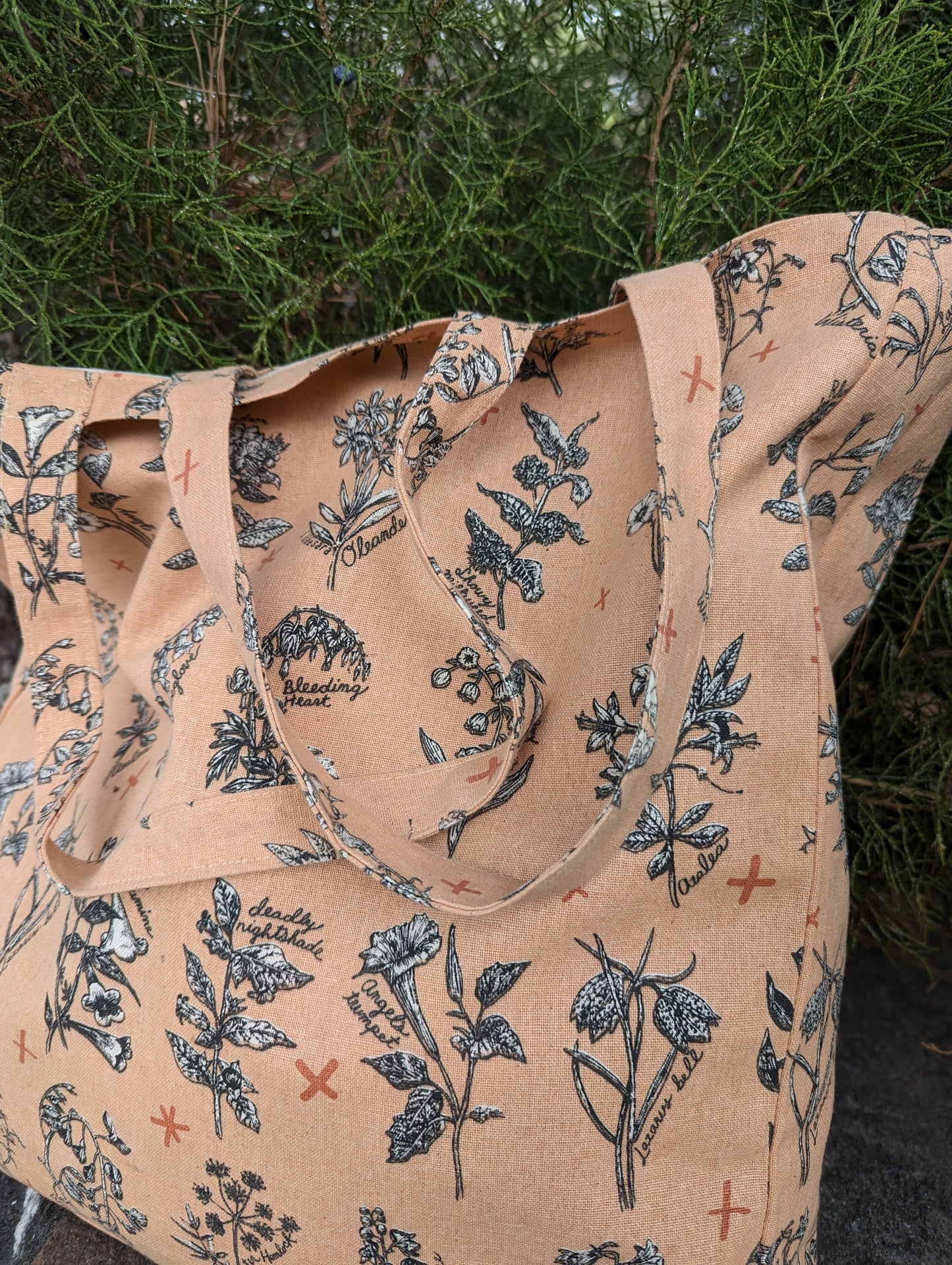 tote bag | fatal florals - pink poisonous flower canvas screenprinted tote
