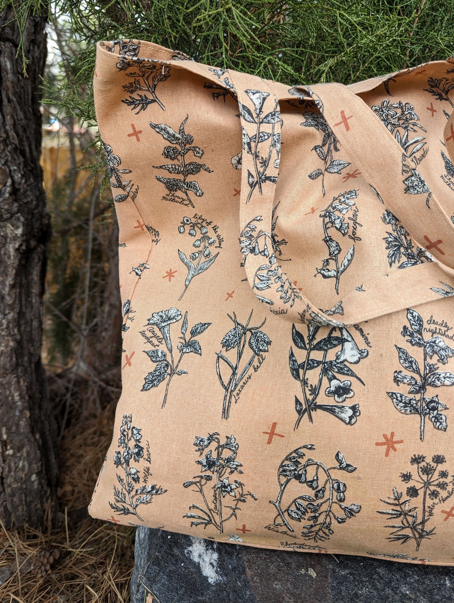 tote bag | fatal florals - pink poisonous flower canvas screenprinted tote