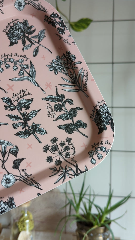birch wood tray | fatal florals - pink poisonous flower 13" x 9" dishwasher safe