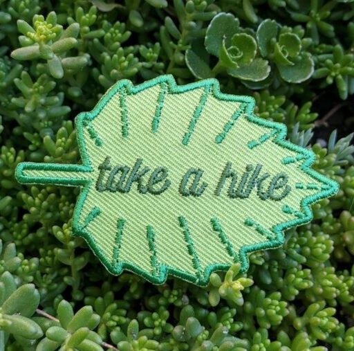 iron-on patch | take a hike leaf - green 1.75" x 2.75"
