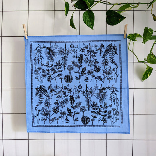 bandana | leaf & petal - light blue - screenprinted plant floral scarf neckerchief