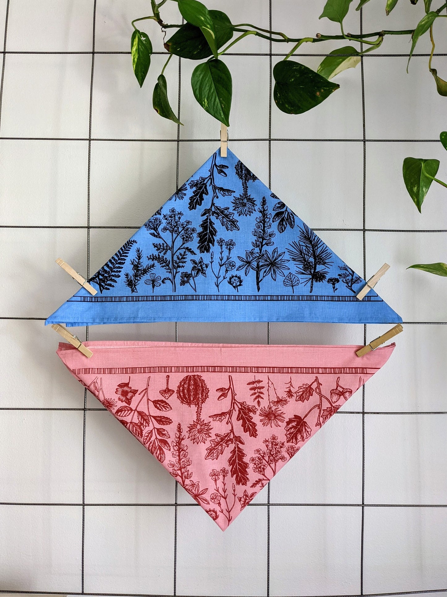 bandana | leaf & petal - light blue - screenprinted plant floral scarf neckerchief