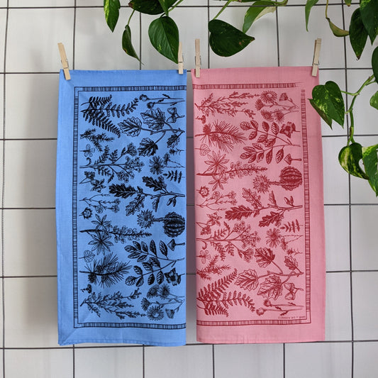 bandana | leaf & petal - light blue - screenprinted plant floral scarf neckerchief