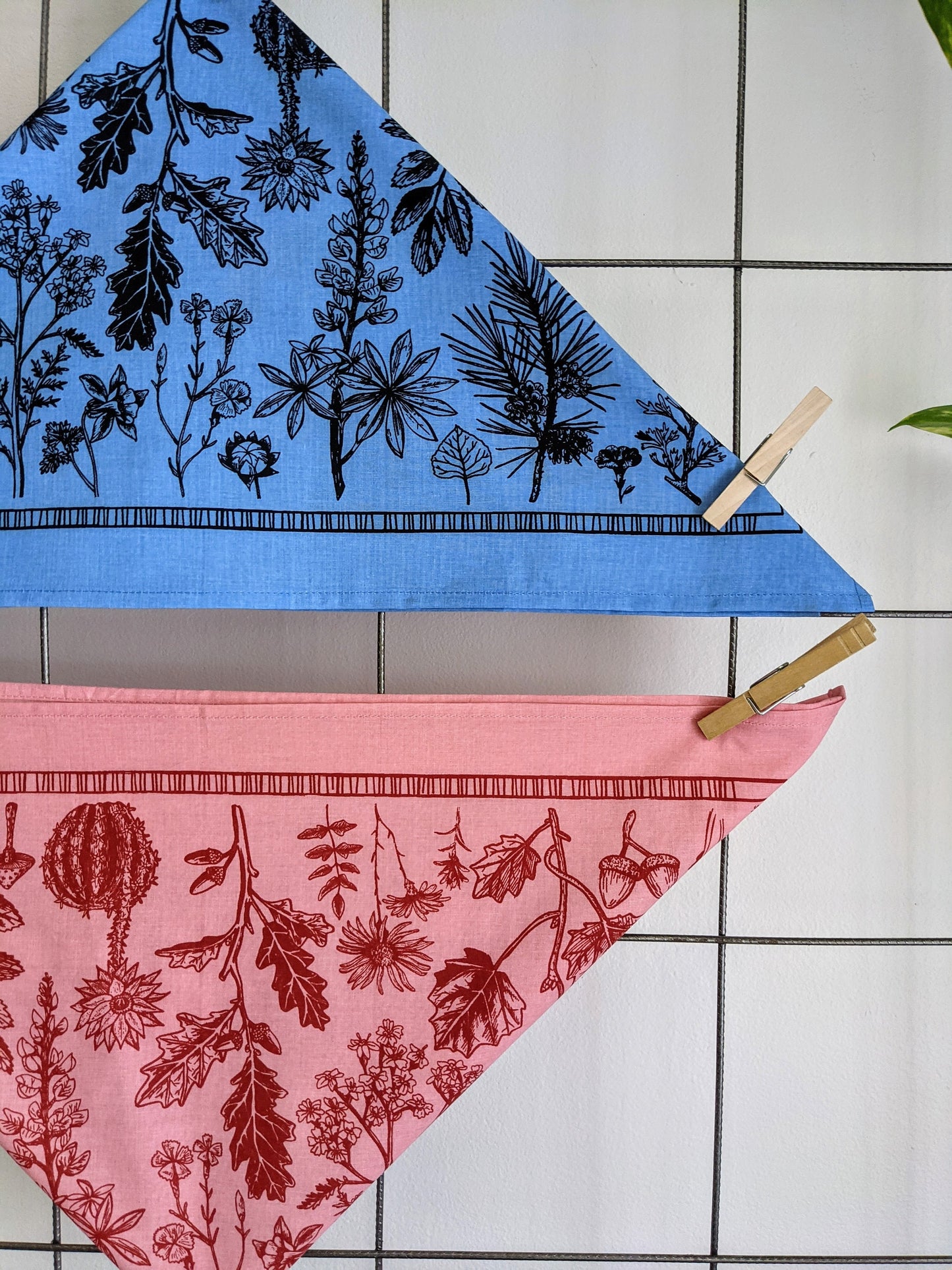 bandana | leaf & petal - light blue - screenprinted plant floral scarf neckerchief