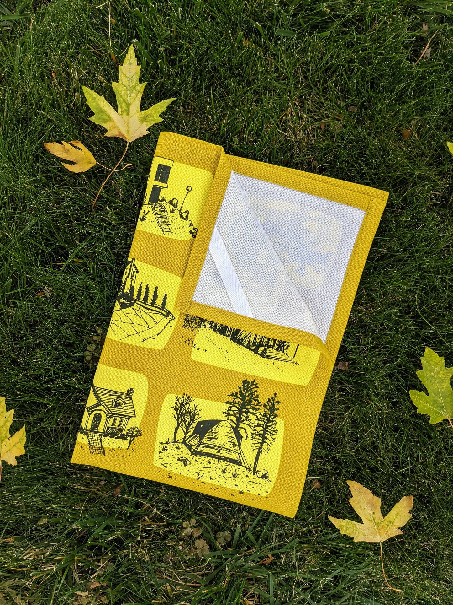 tea towel | houses - yellow architecture dish cloth