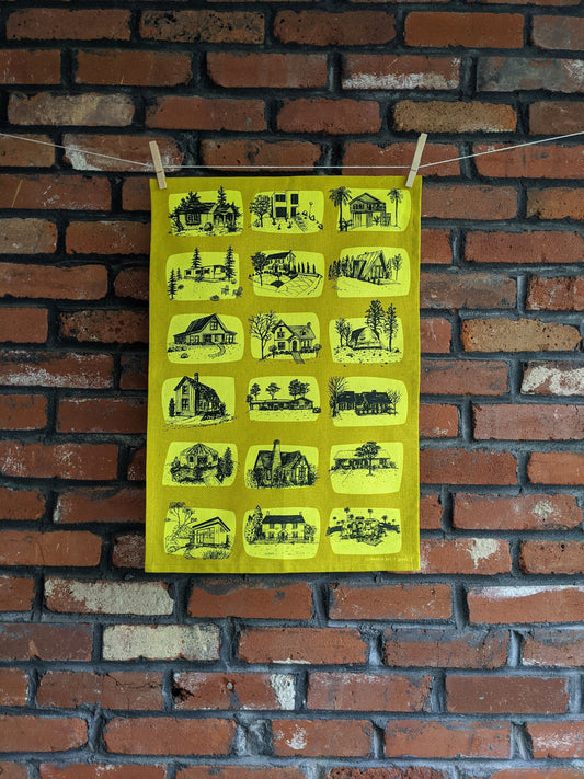 tea towel | houses - yellow architecture dish cloth