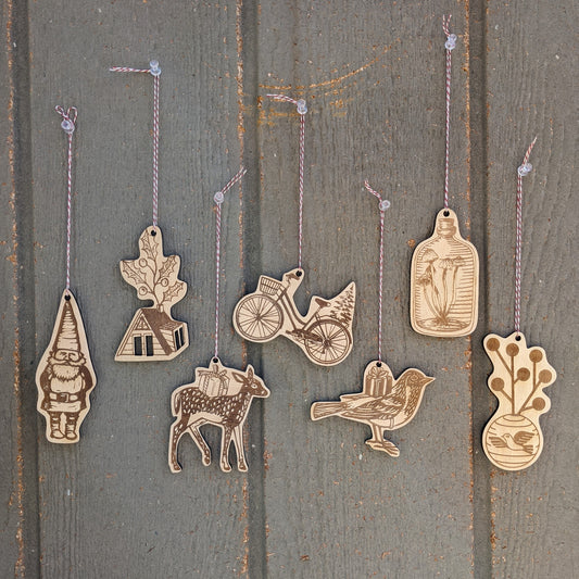 wooden ornament | bird vase - laser-cut birch plywood Christmas decor