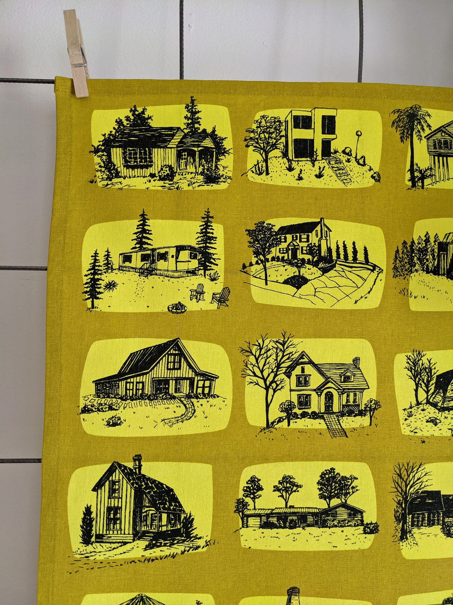 tea towel | houses - yellow architecture dish cloth