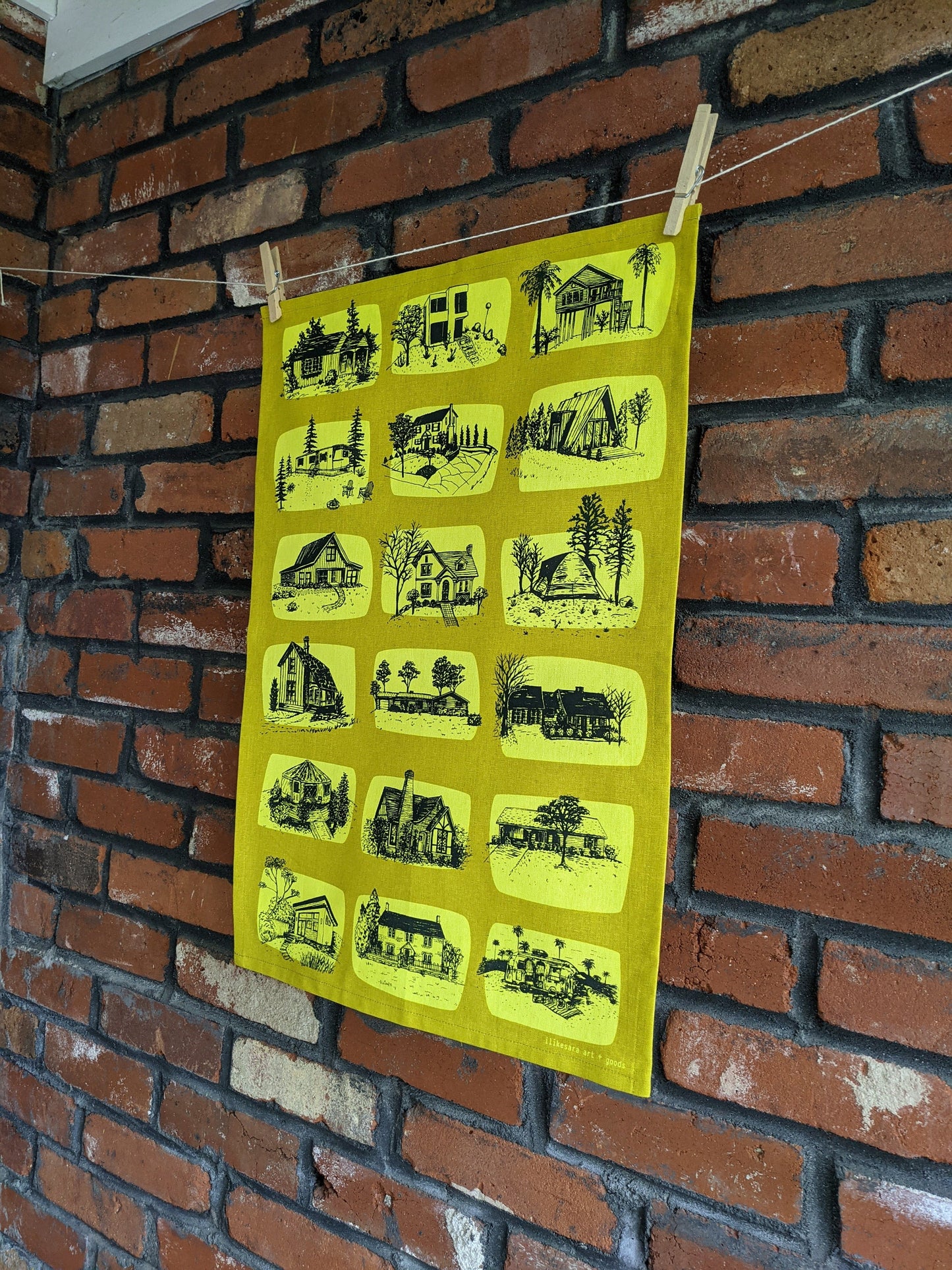 tea towel | houses - yellow architecture dish cloth