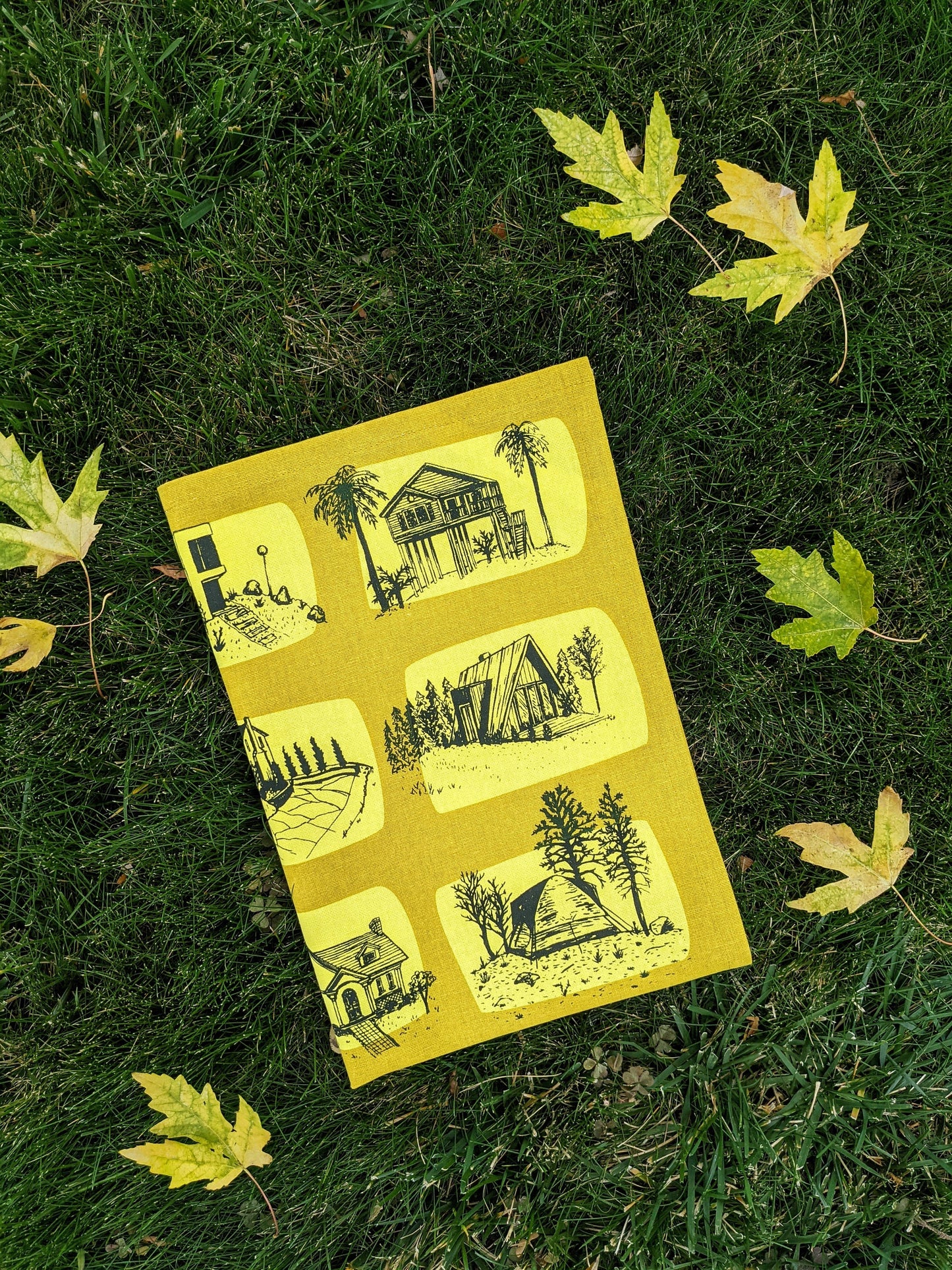 tea towel | houses - yellow architecture dish cloth