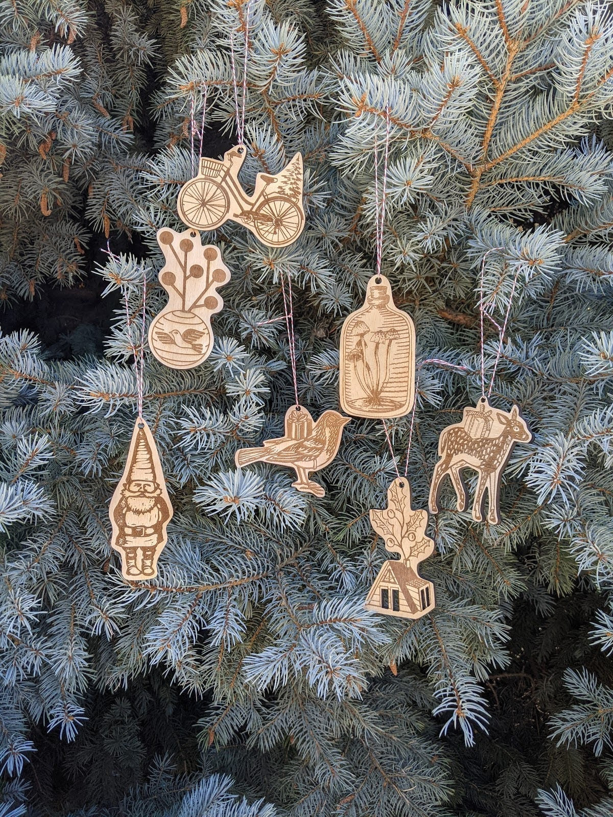 wooden ornament | bird vase - laser-cut birch plywood Christmas decor