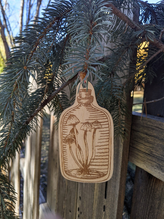 wooden ornament | mushroom bottle - laser-cut birch plywood Christmas decor