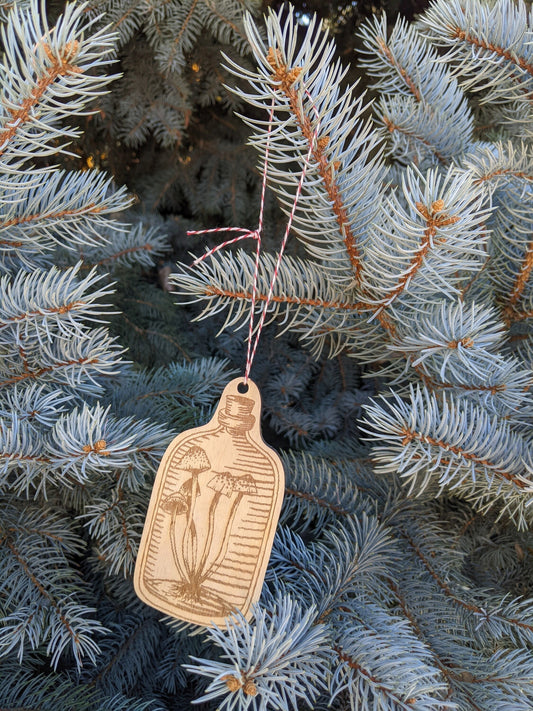 wooden ornament | mushroom bottle - laser-cut birch plywood Christmas decor