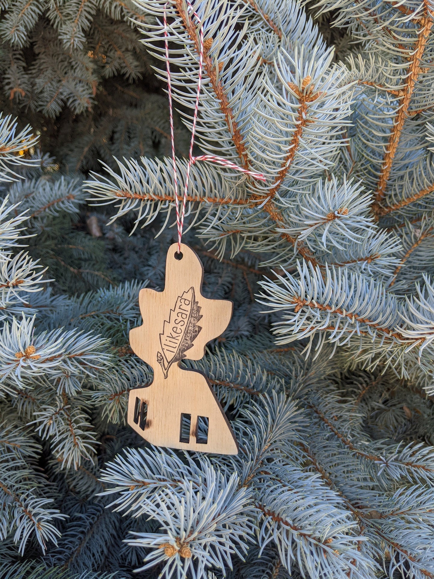 wooden ornament | holly a-frame cabin - laser-cut birch plywood Christmas decor