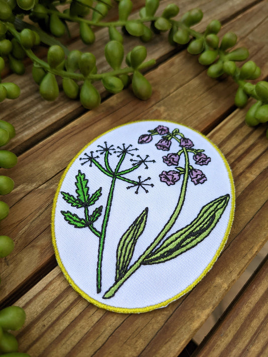 iron-on patch | pretty poison - oval flowers 3.25" x 2.5"