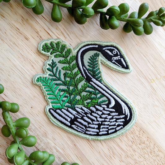 iron-on patch | swan planter - ferns 3" x 2.75"