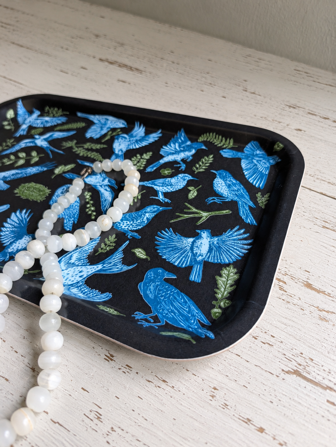 birch wood tray | night birds - black 13" x 8.5" dishwasher safe