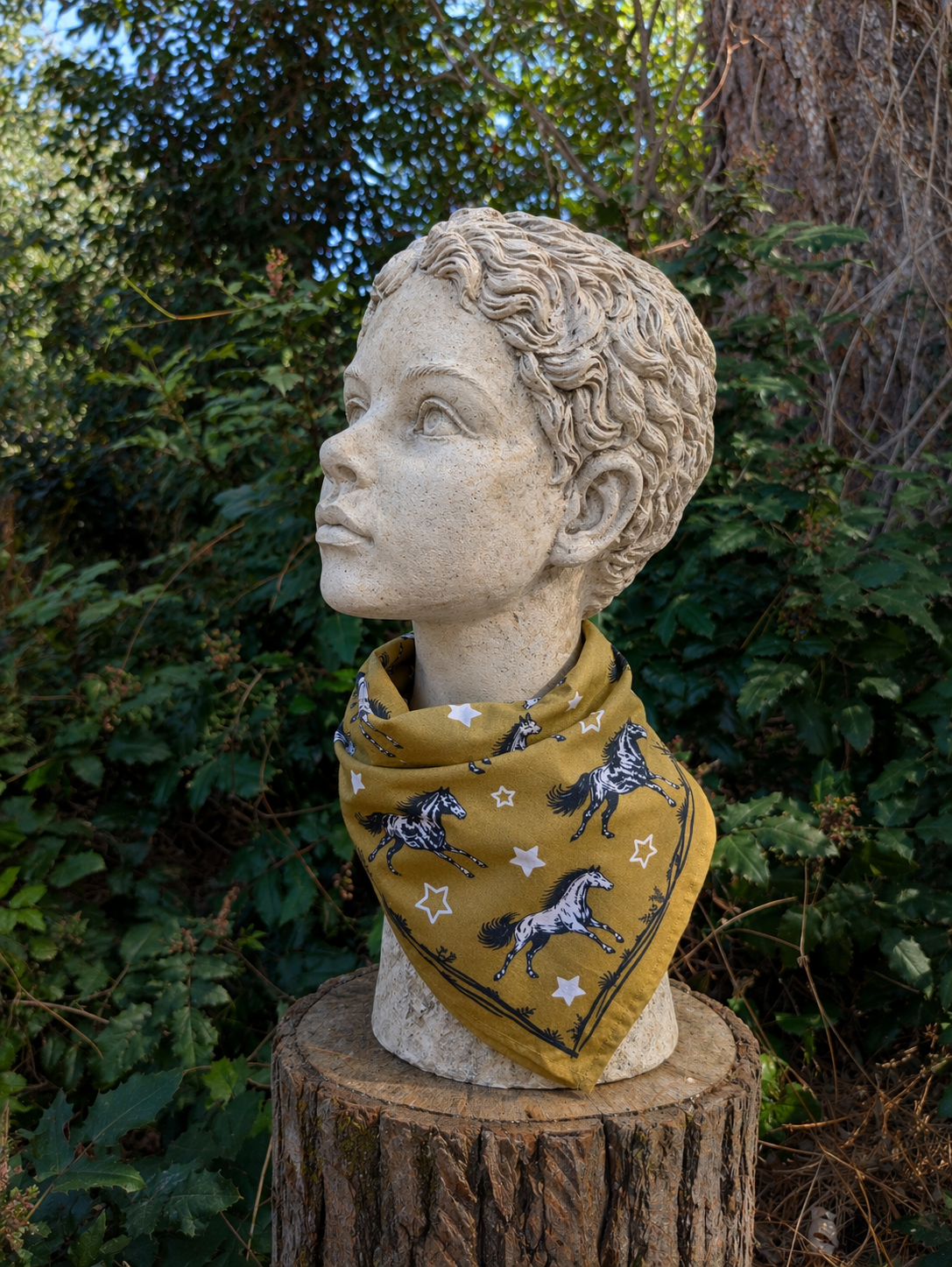 bandana | wild horses - dark goldenrod & pale pink cotton scarf