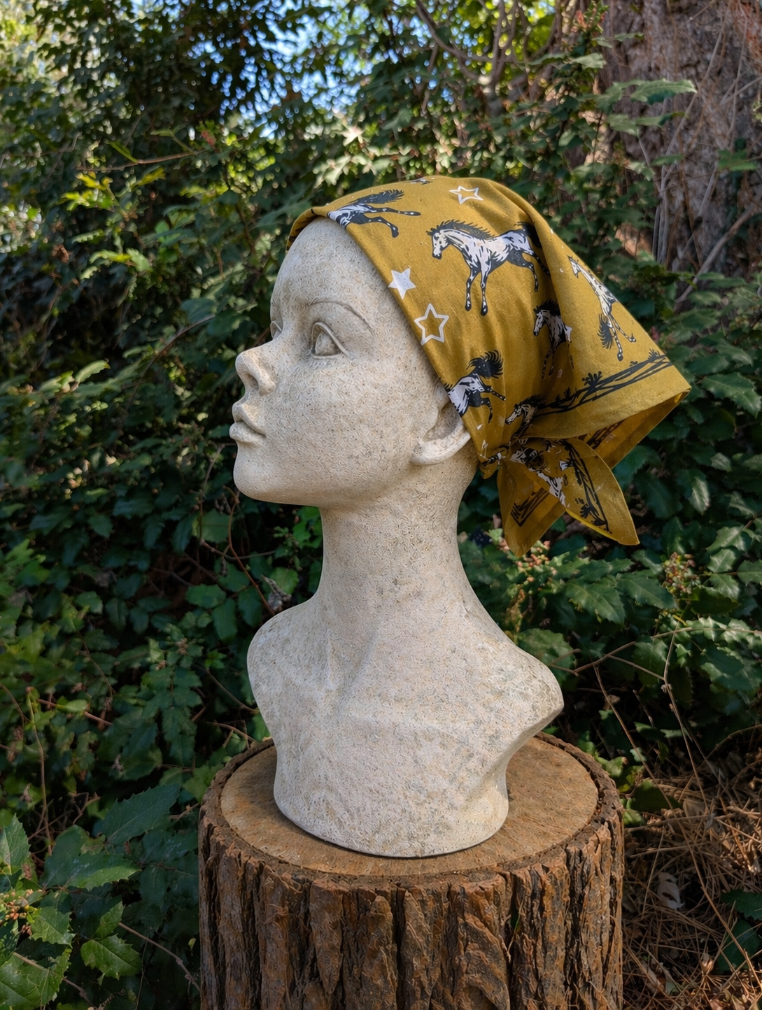 bandana | wild horses - dark goldenrod & pale pink cotton scarf