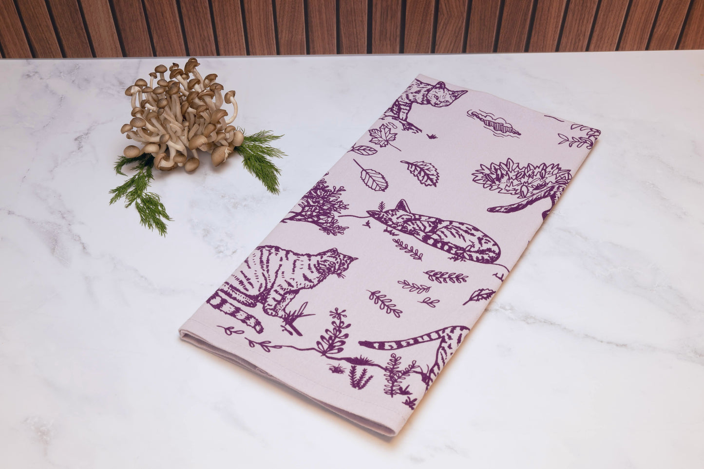 tea towel | outside cats - purple cotton flour sack kitchen dish cloth