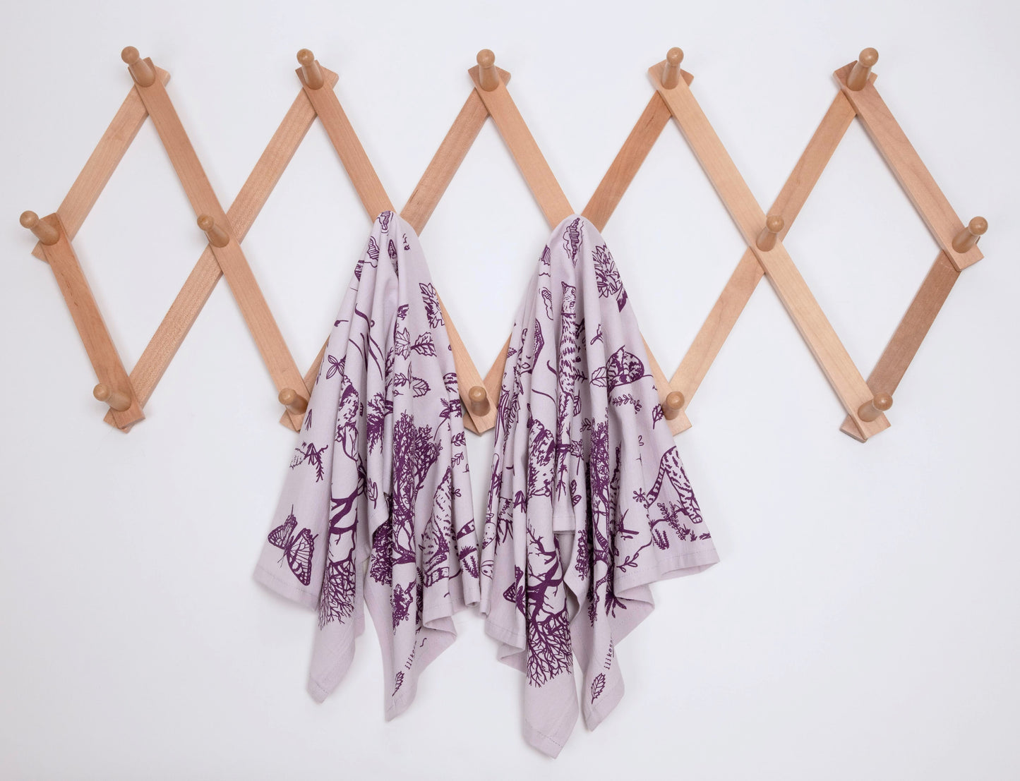 tea towel | outside cats - purple cotton flour sack kitchen dish cloth