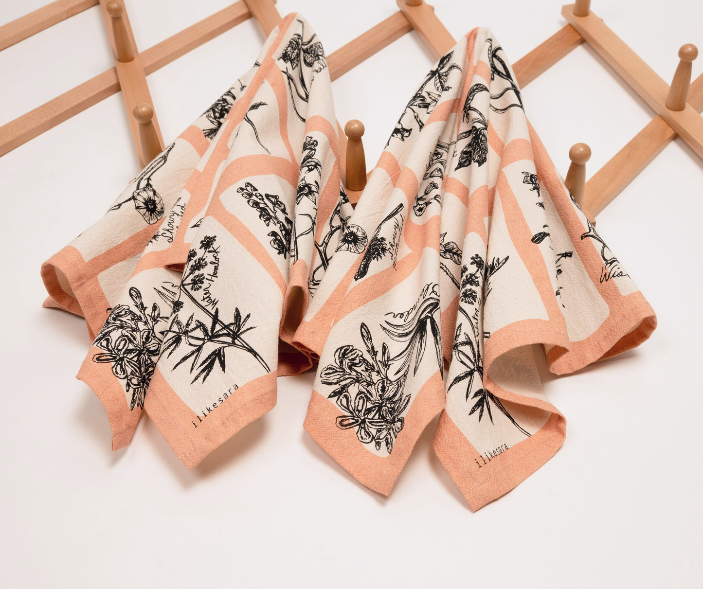 tea towel | fatal florals - poisonous flower pink cotton flour sack kitchen dish cloth